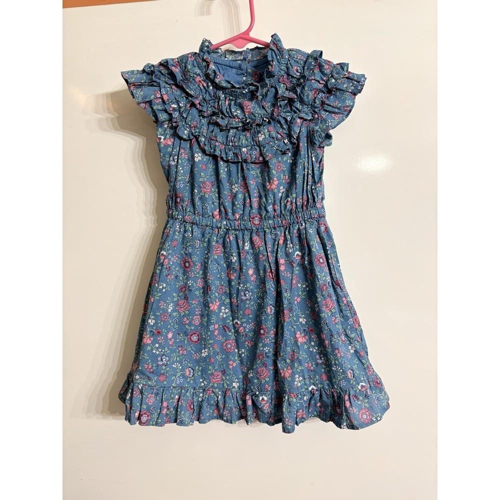 Janie & Jack Blue‎ Floral Ruffle Little Girl Dress Summer Fairy Girly Size 4